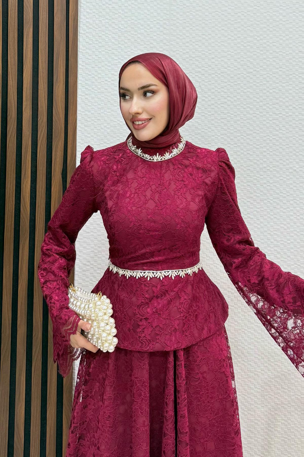 Fransa Dantel Takım Bordo