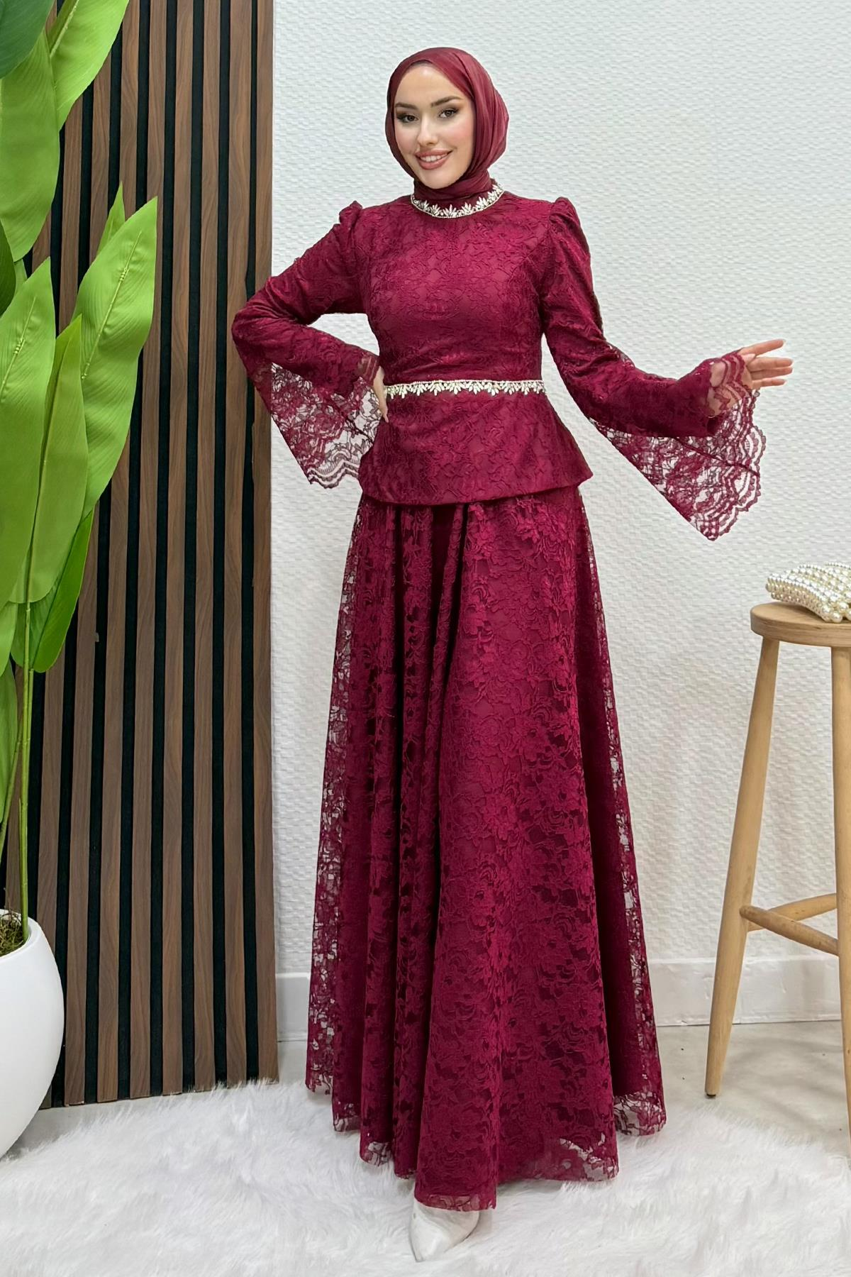 Fransa Dantel Takım Bordo