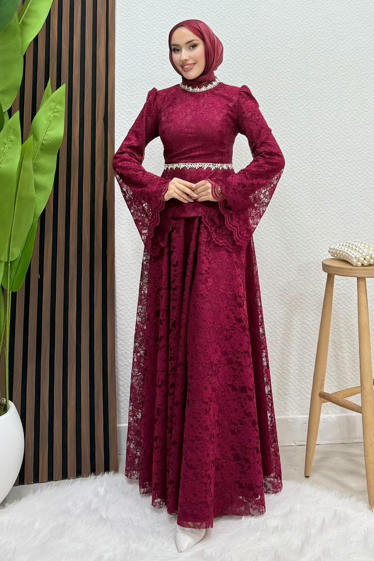 Fransa Dantel Takım Bordo