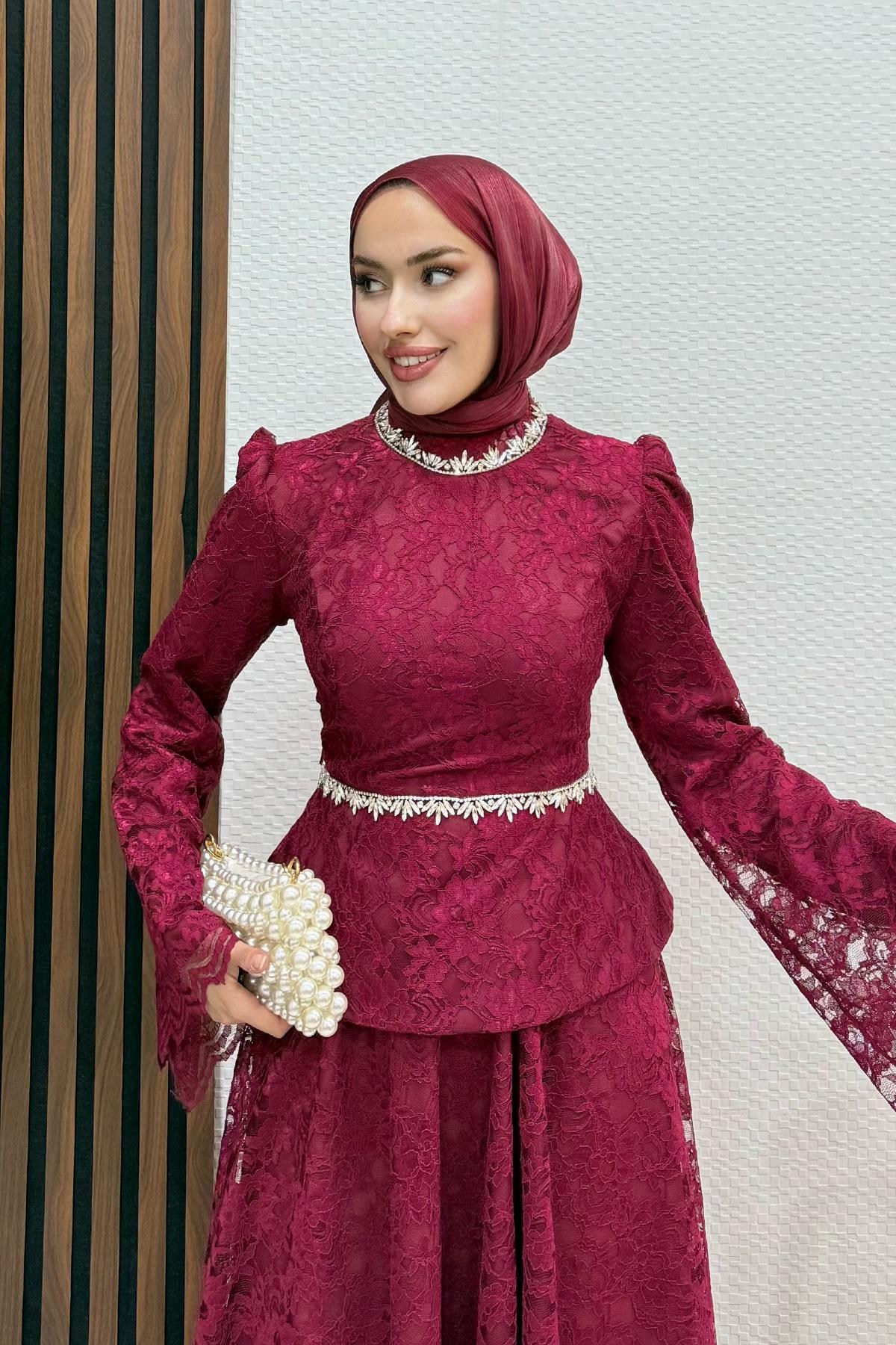 Fransa Dantel Takım Bordo