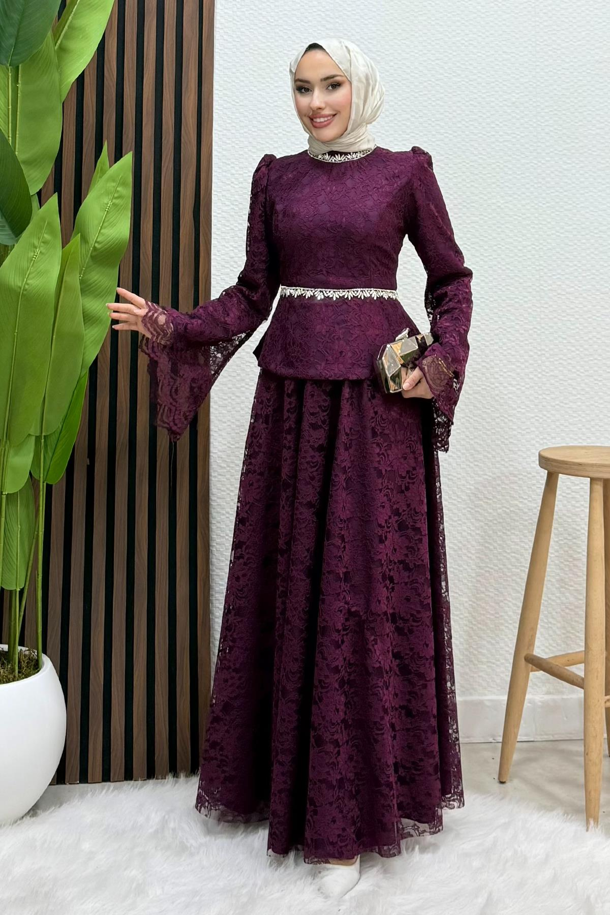 Fransa Dantel Takım Mürdüm