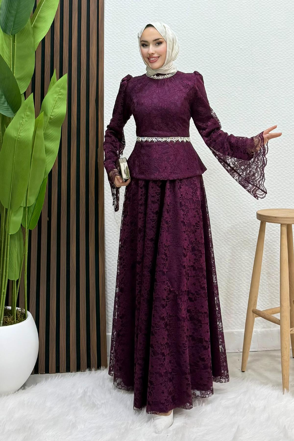 Fransa Dantel Takım Mürdüm