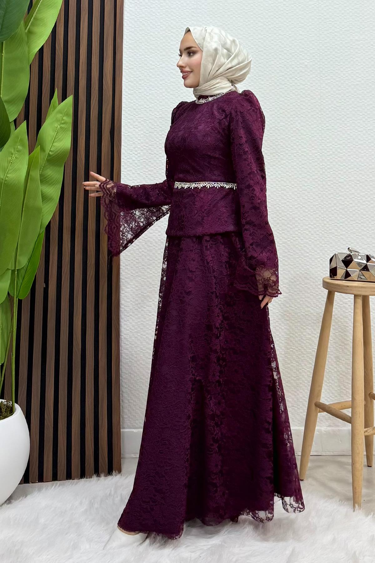 Fransa Dantel Takım Mürdüm