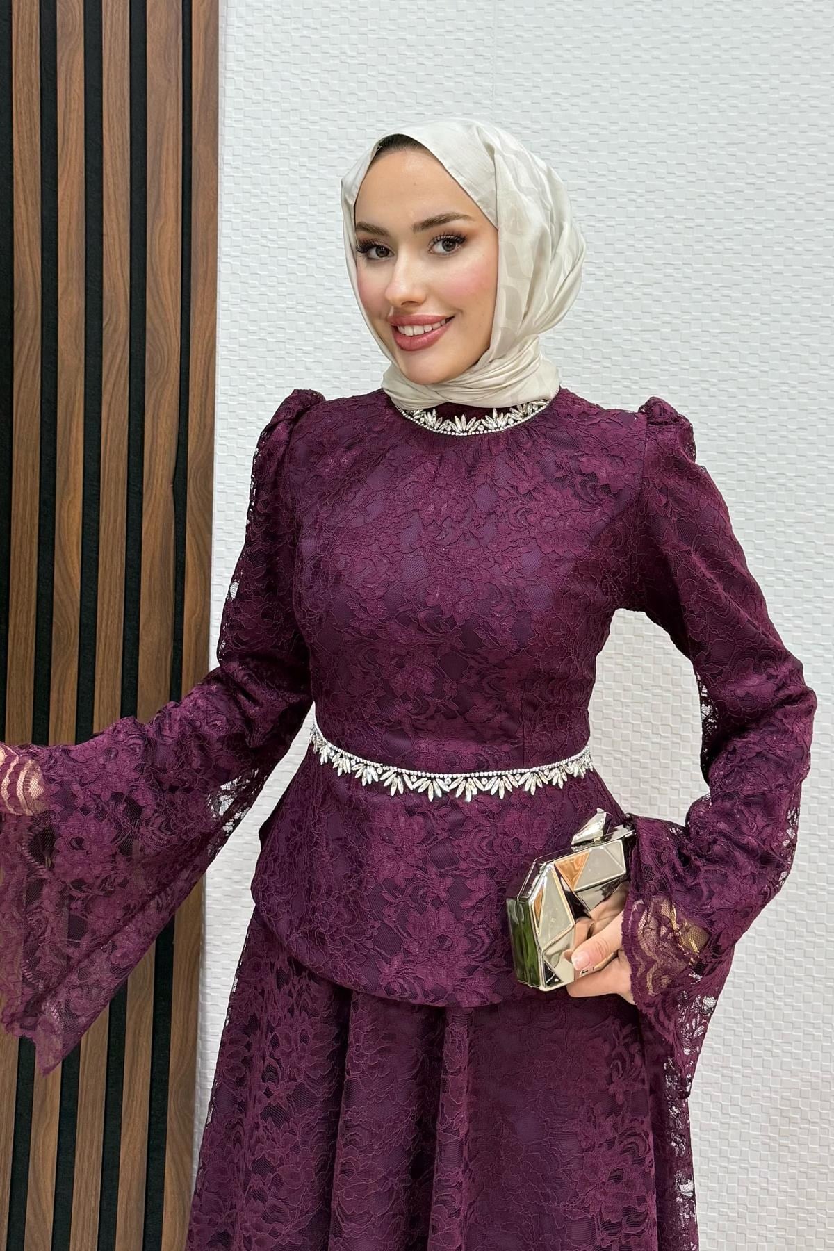 Fransa Dantel Takım Mürdüm