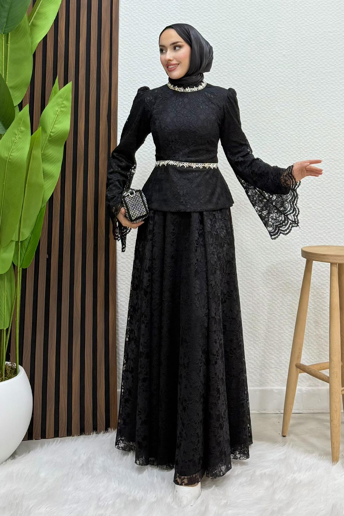 Fransa Dantel Takım Siyah