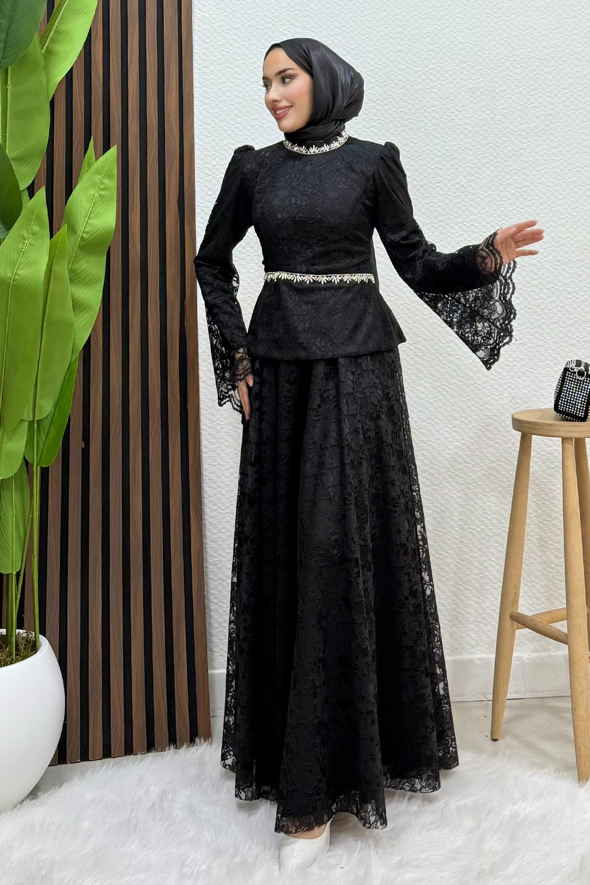 Fransa Dantel Takım Siyah