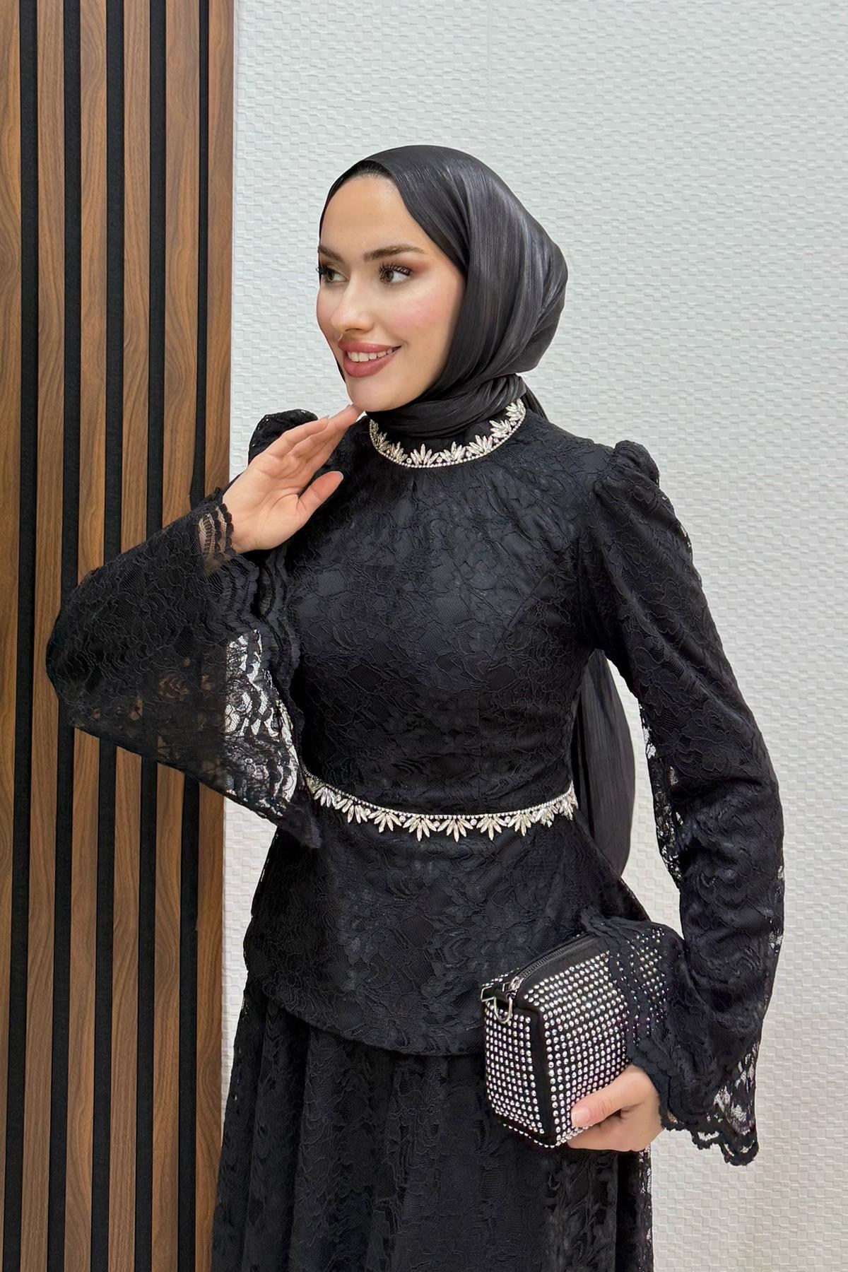 Fransa Dantel Takım Siyah