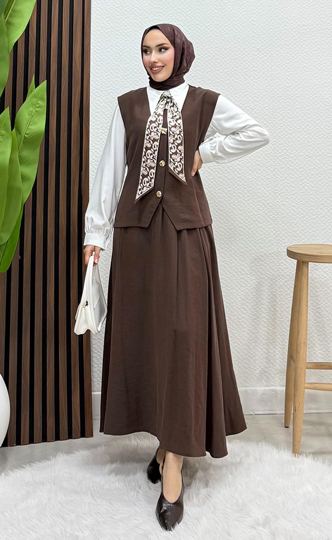 Fularlı Üçlü Takım Kahve