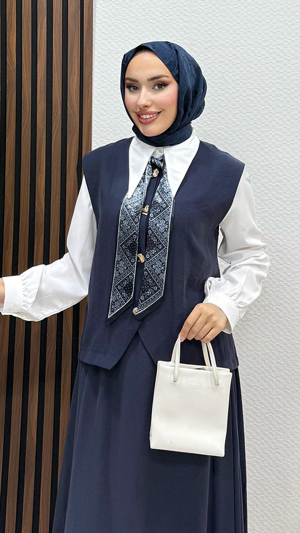 Fularlı Üçlü Takım Lacivert