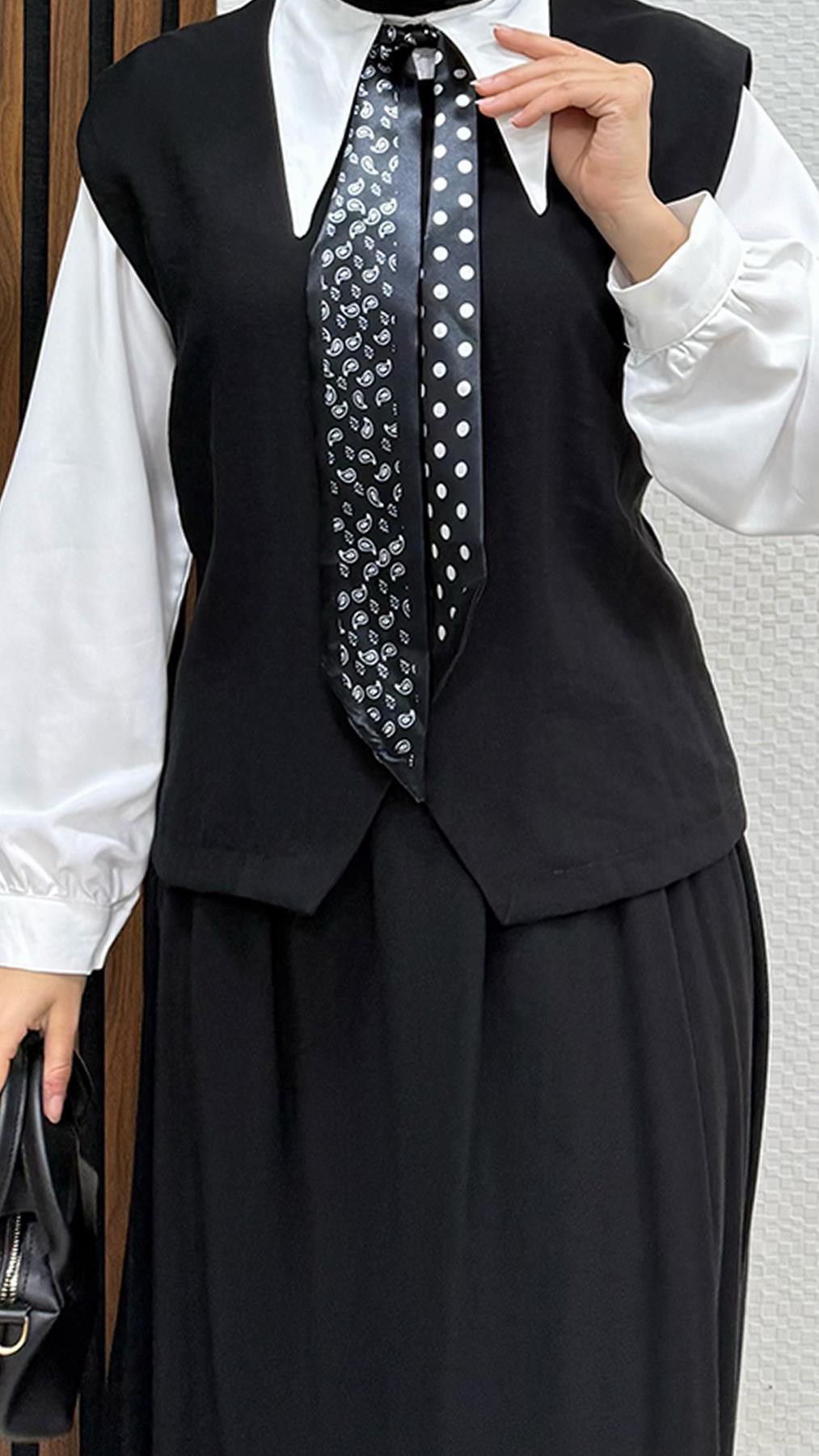 Fularlı Üçlü Takım Siyah