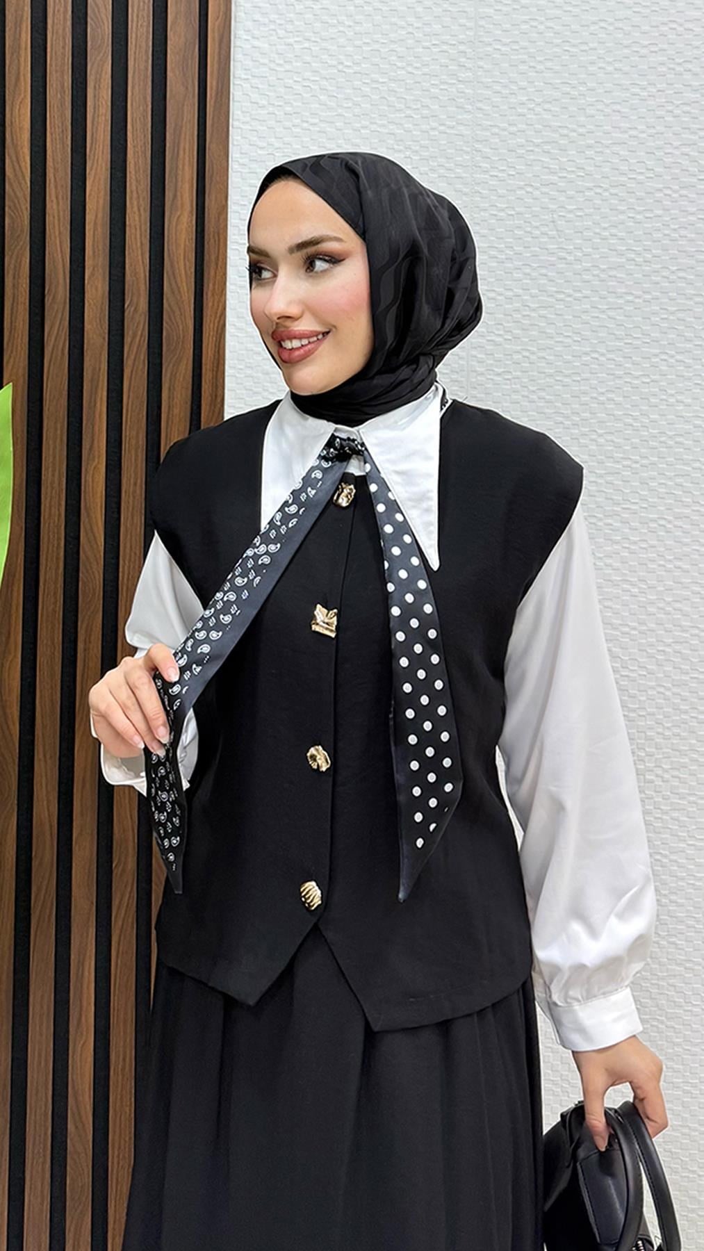 Fularlı Üçlü Takım Siyah