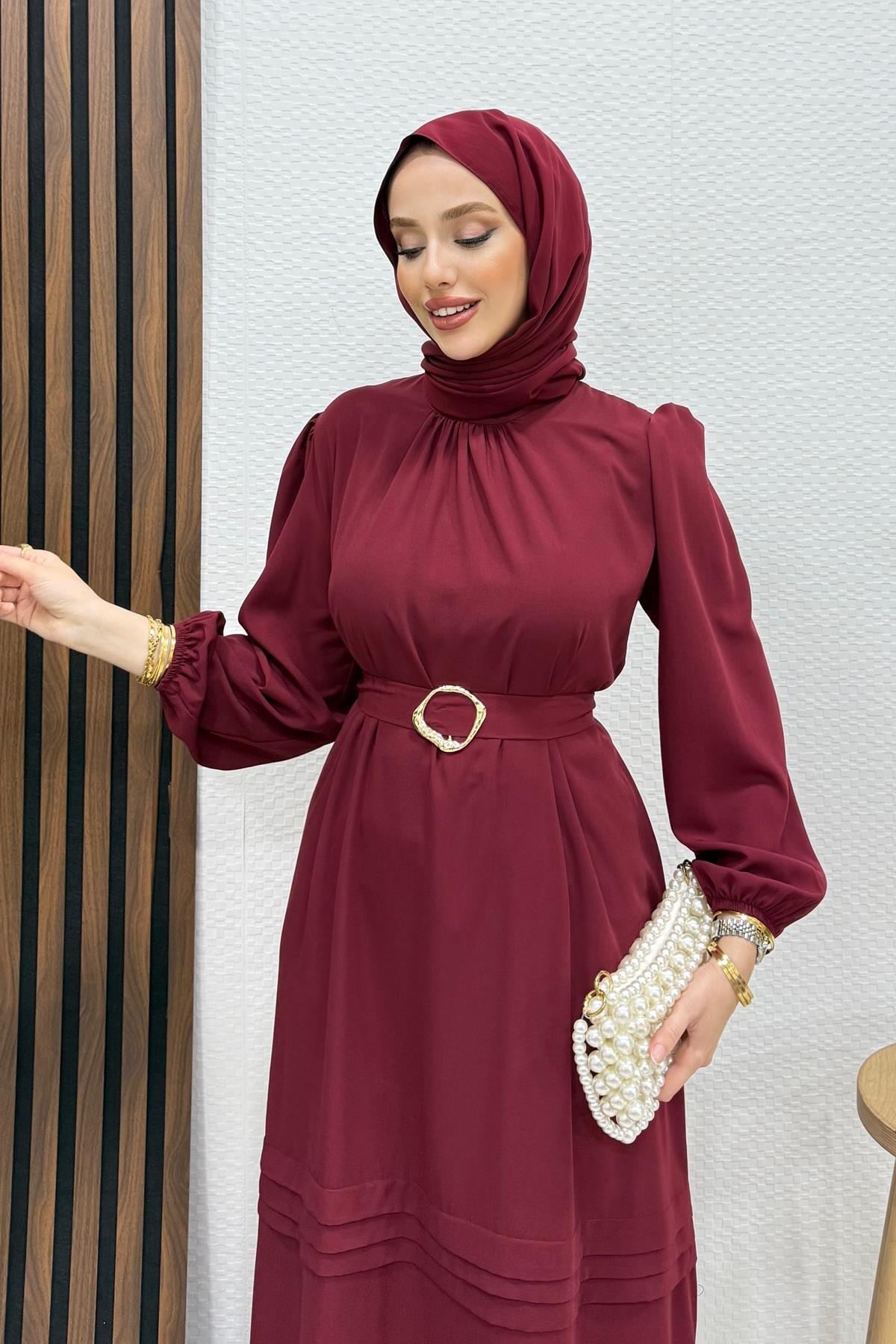 Fulya Krep Elbise Bordo