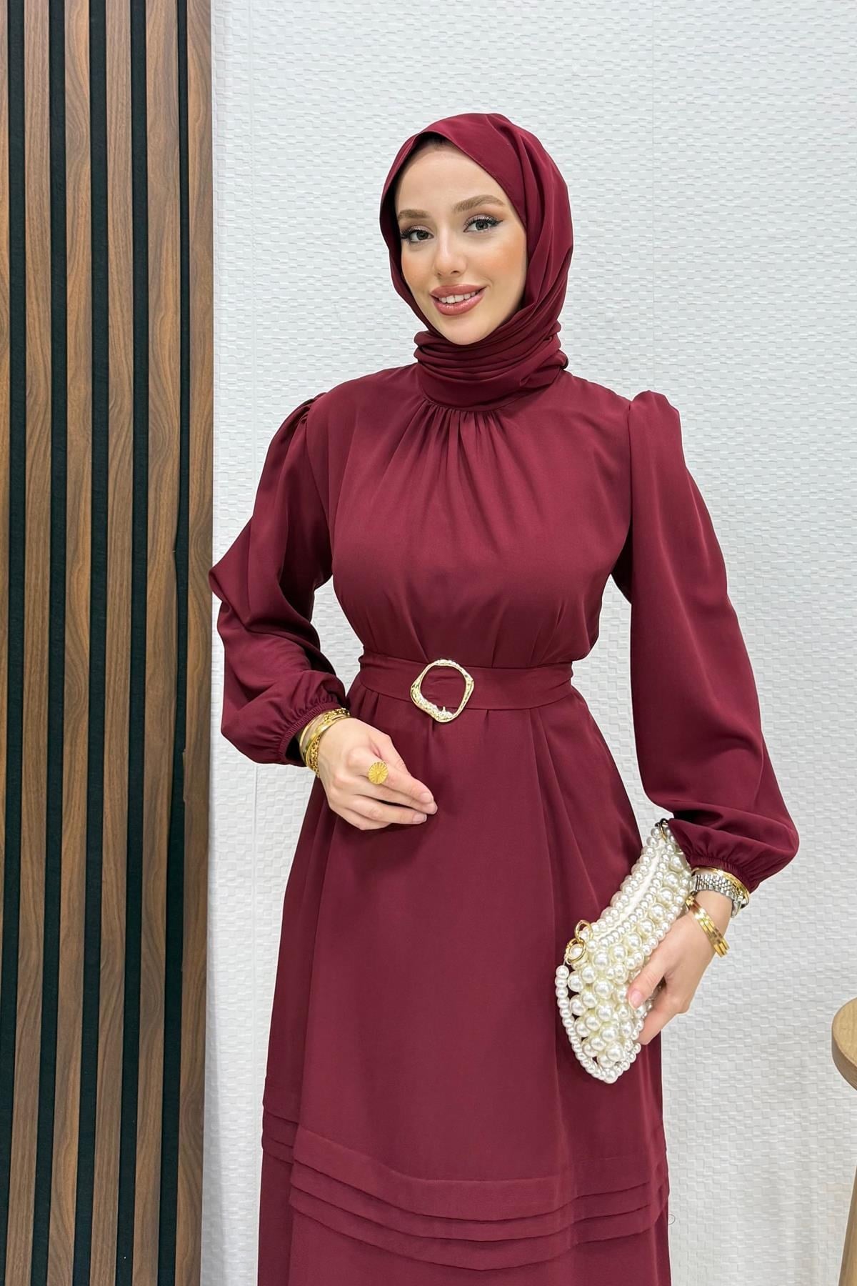 Fulya Krep Elbise Bordo