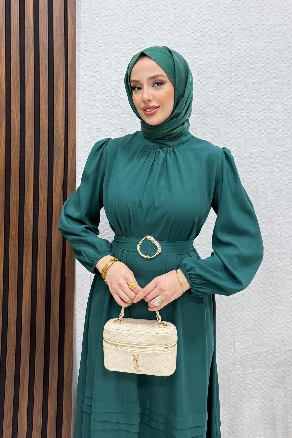 Fulya Krep Elbise Zümrüt