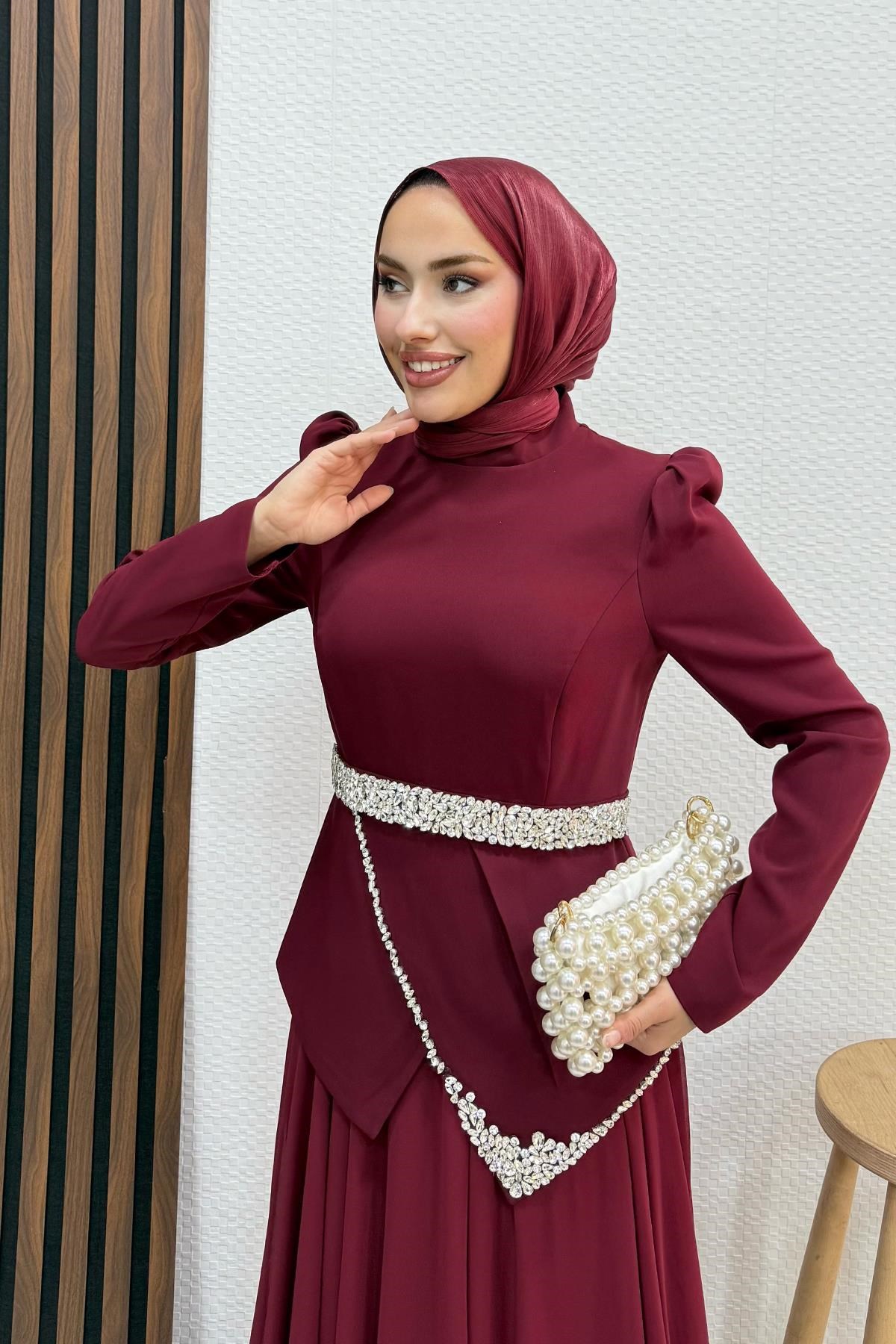 Gelincik Şifon Abiye Bordo