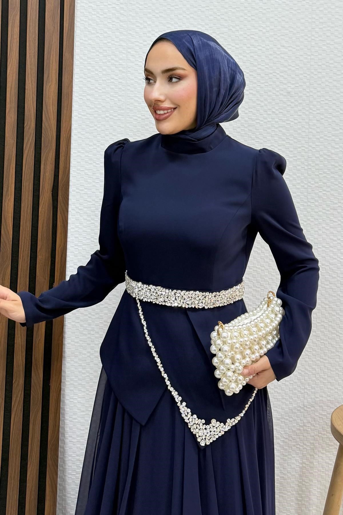 Gelincik Şifon Abiye Lacivert