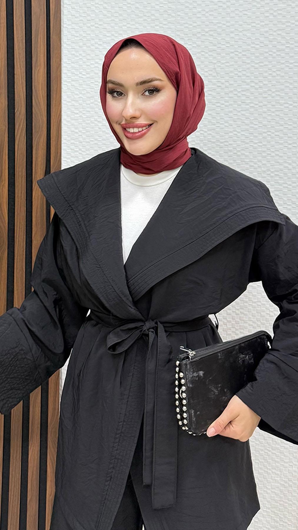 Geniş Yaka Kimono Takım Siyah