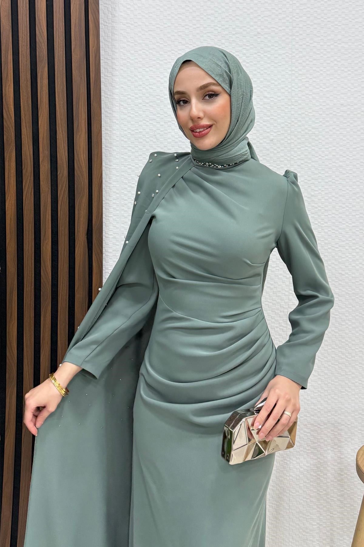 Gökben Krep Abiye Koyu Mint