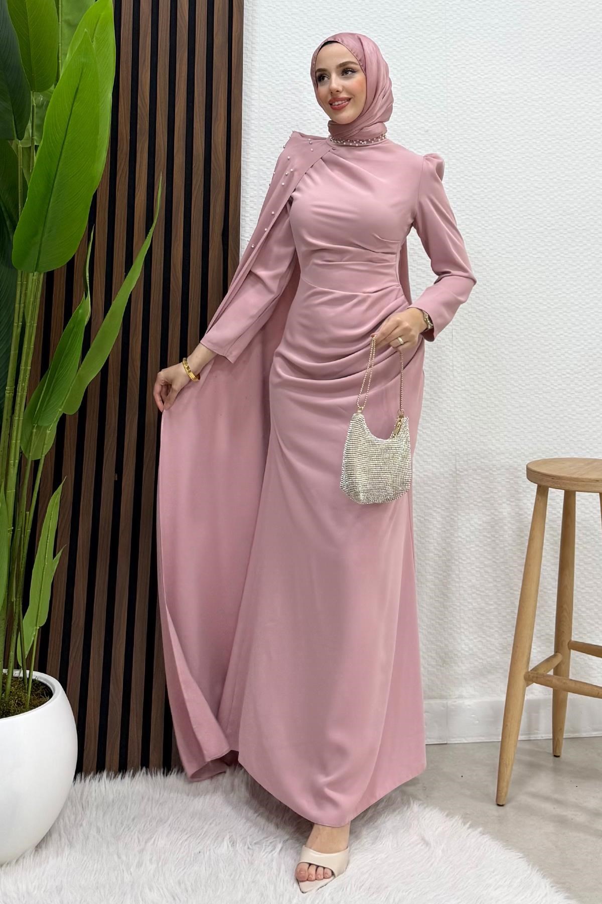 Gökben Krep Abiye Soft Pembe