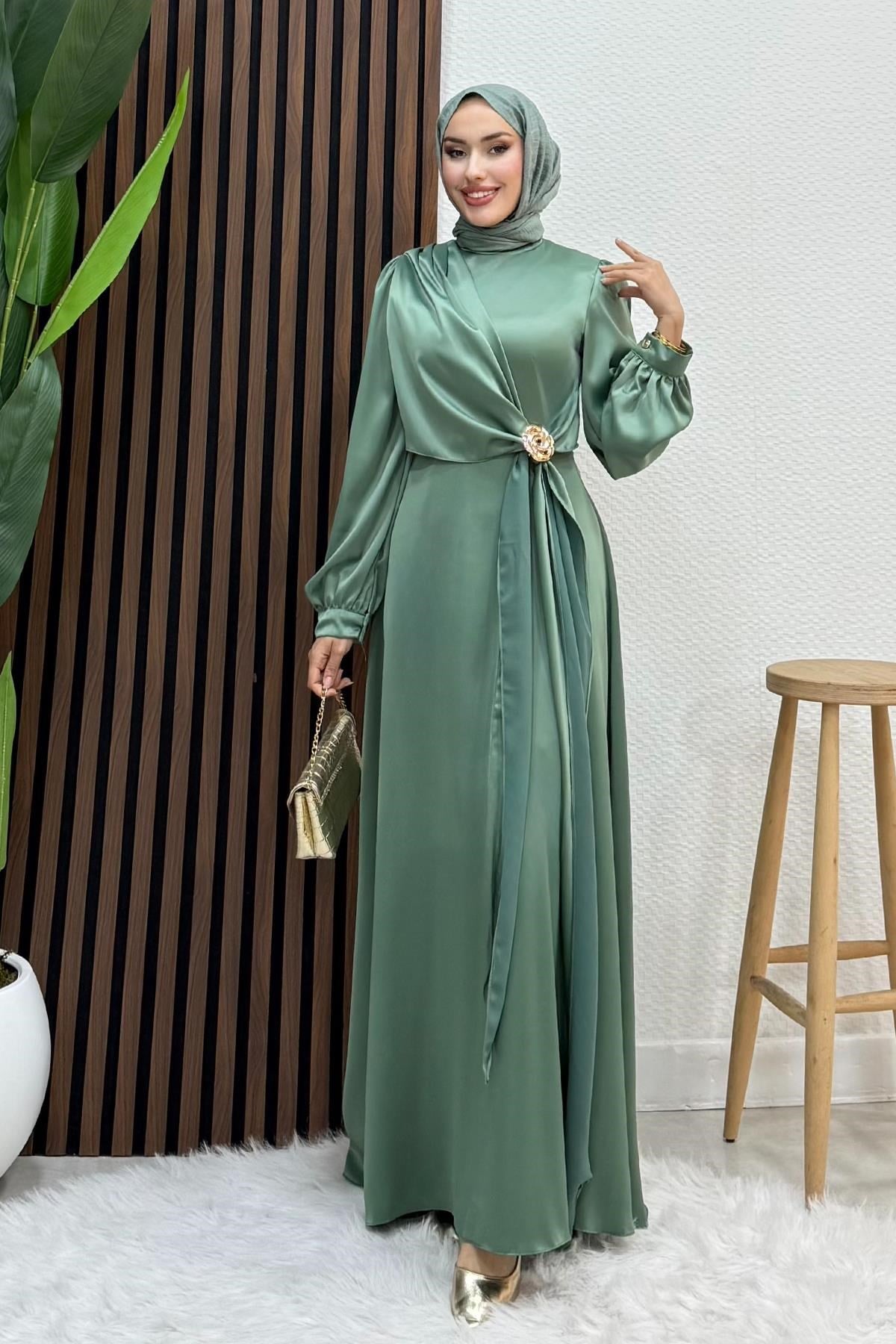 Gül Broş Saten Abiye Mint