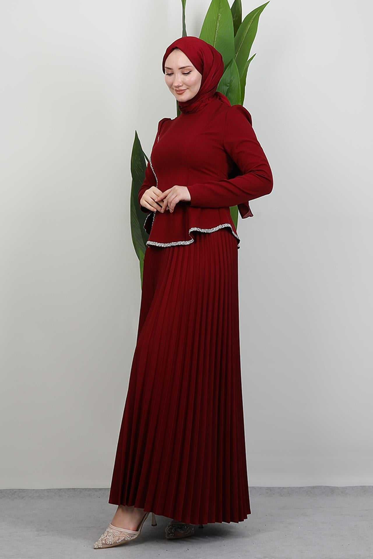 Gül Hanım Etekli Takım Bordo