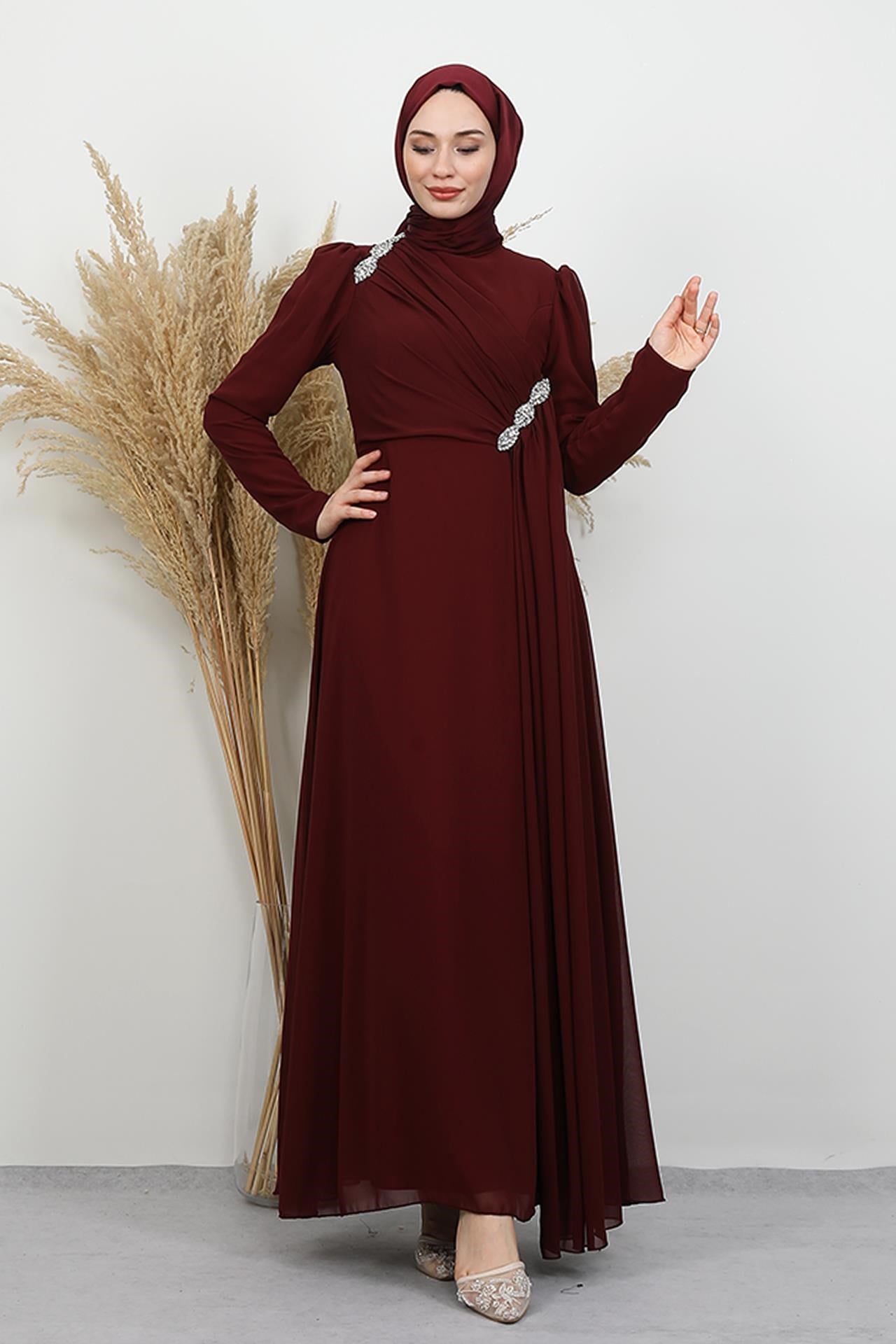 Gülnihal Şifon Abiye Bordo