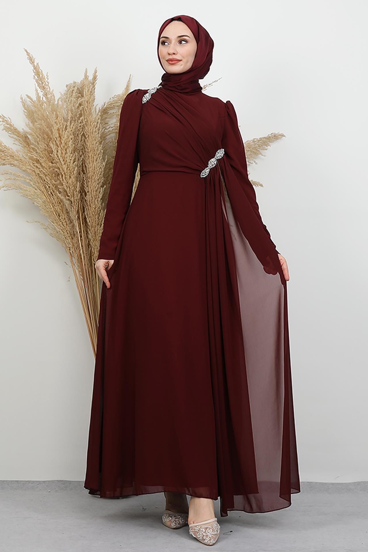 Gülnihal Şifon Abiye Bordo
