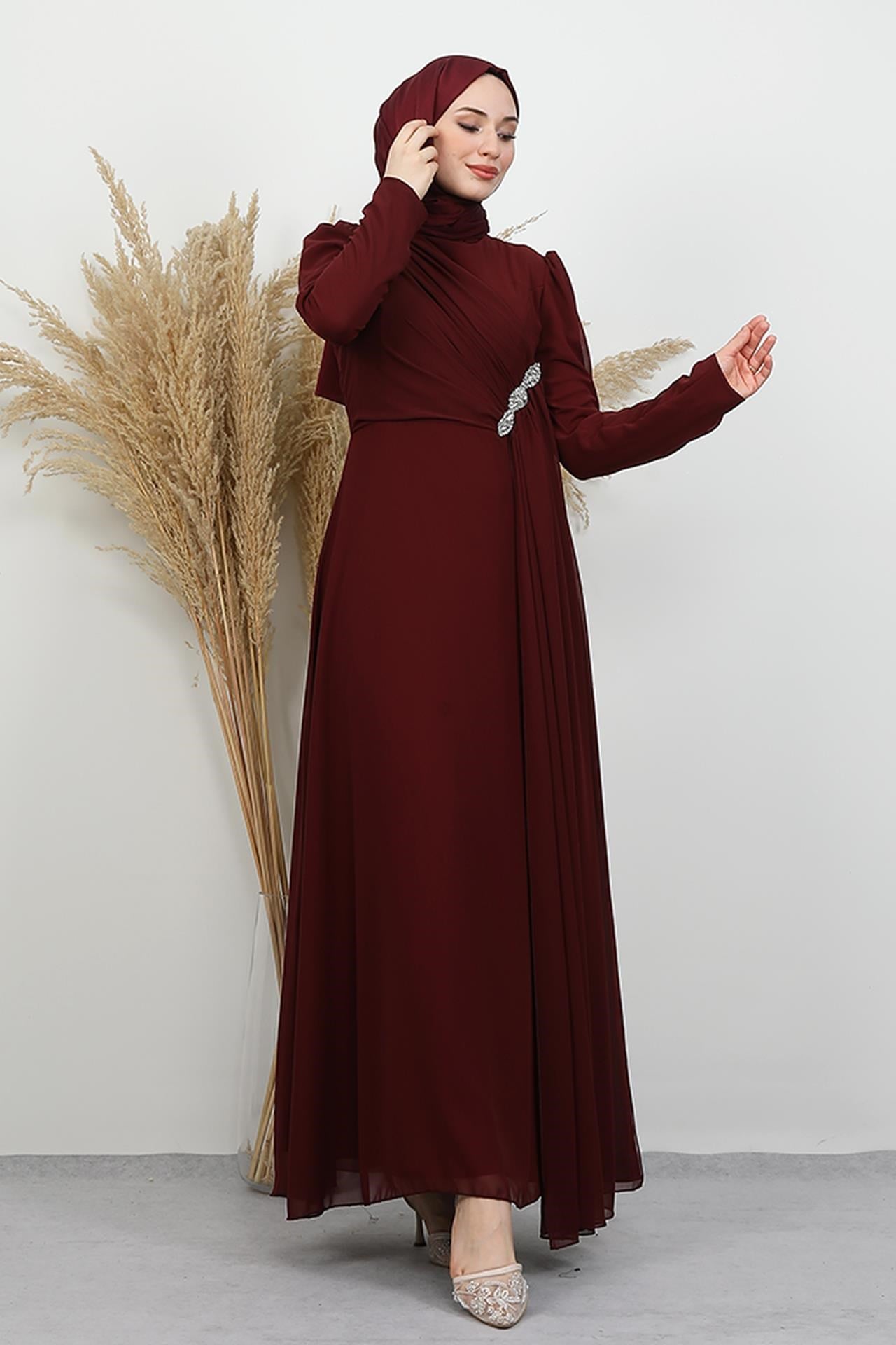 Gülnihal Şifon Abiye Bordo