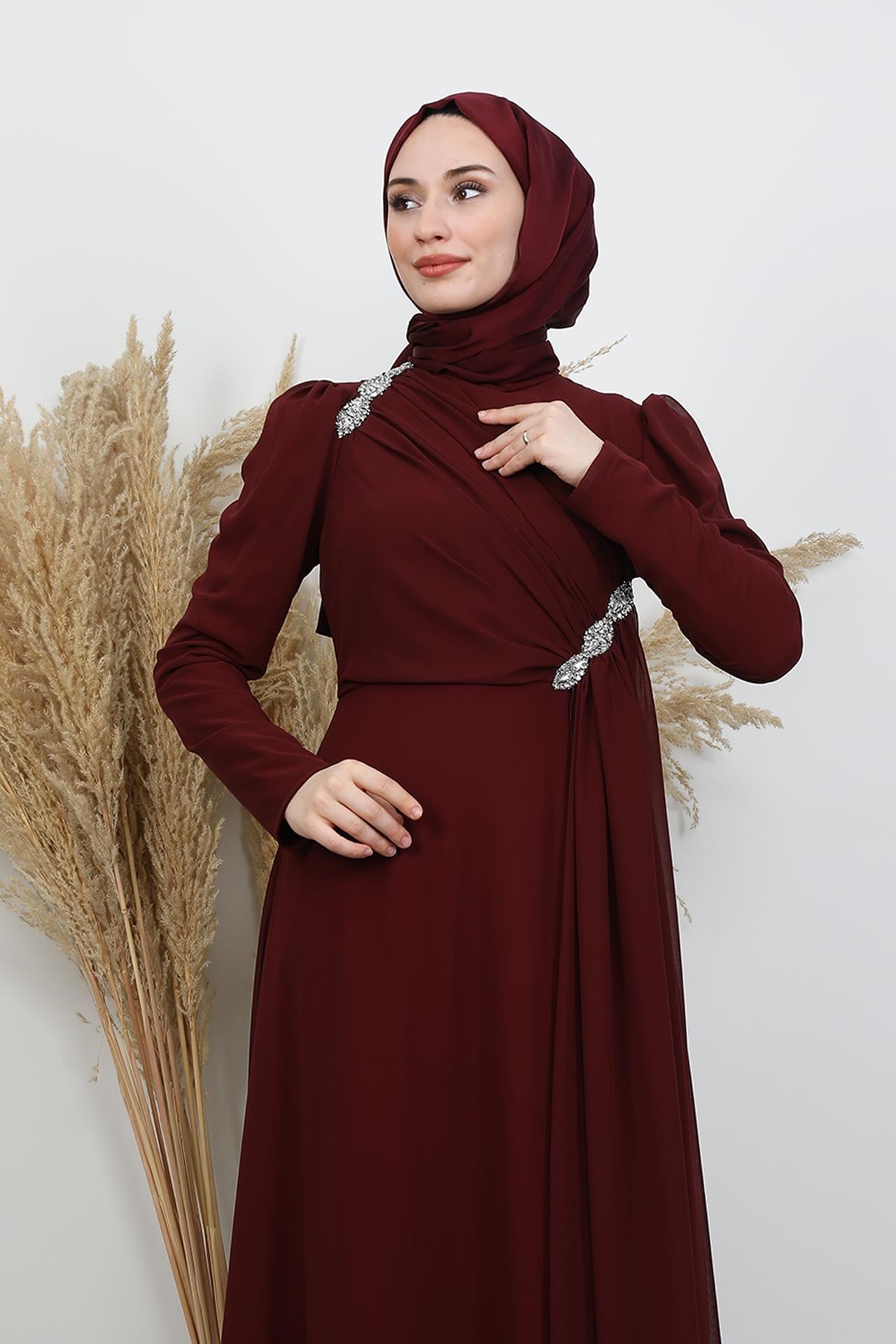 Gülnihal Şifon Abiye Bordo