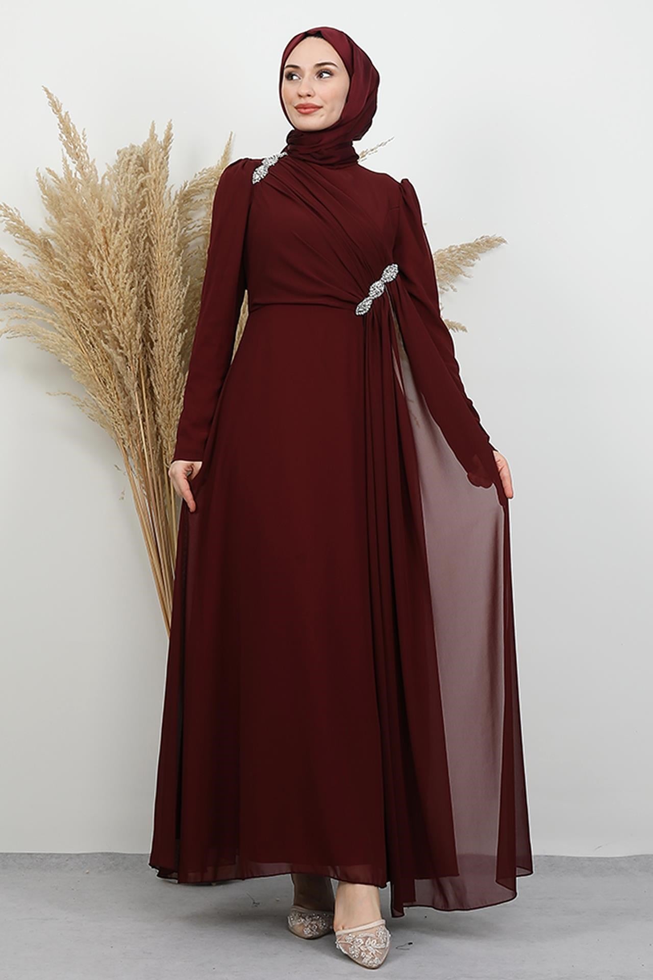 Gülnihal Şifon Abiye Bordo