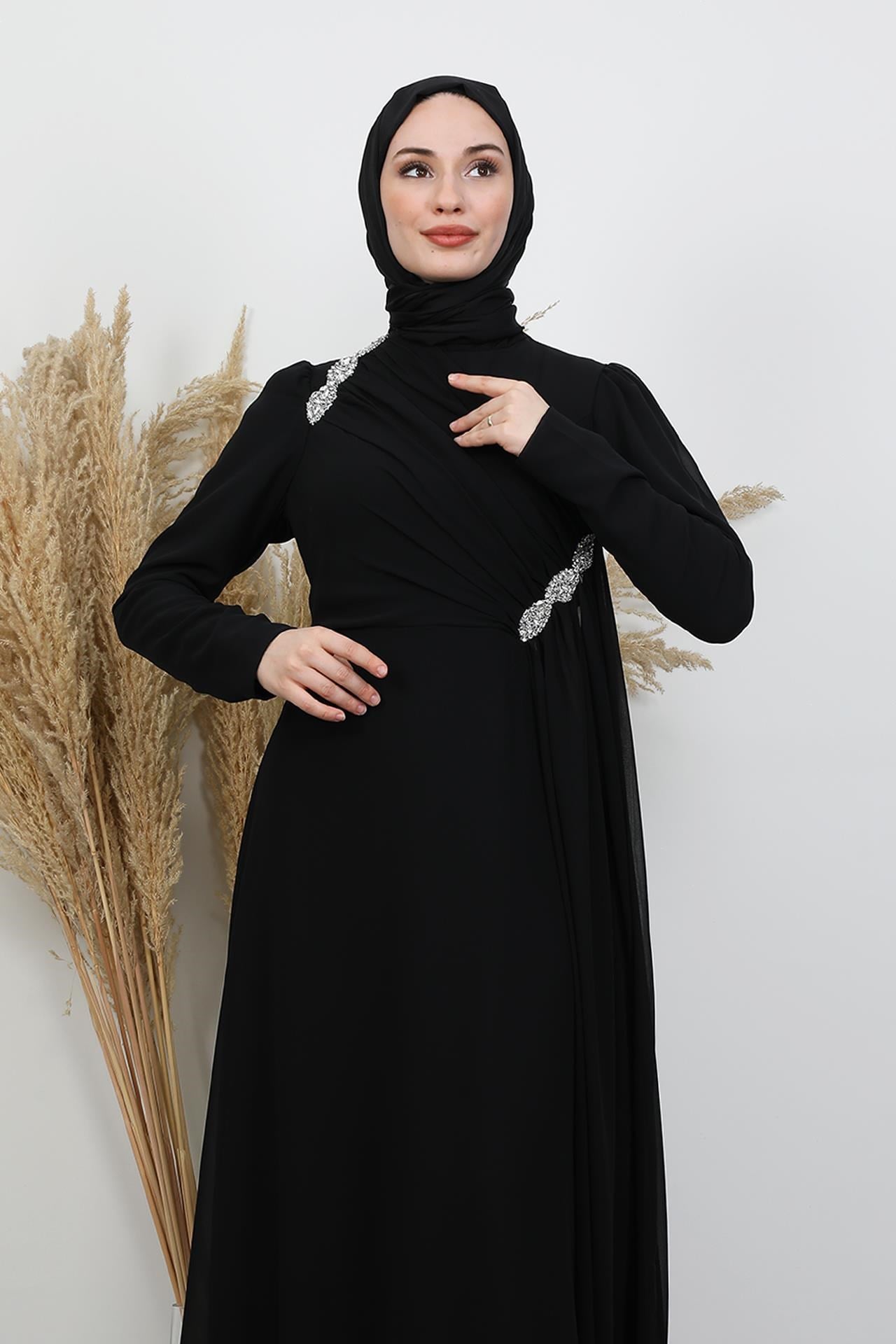 Gülnihal Şifon Abiye Siyah