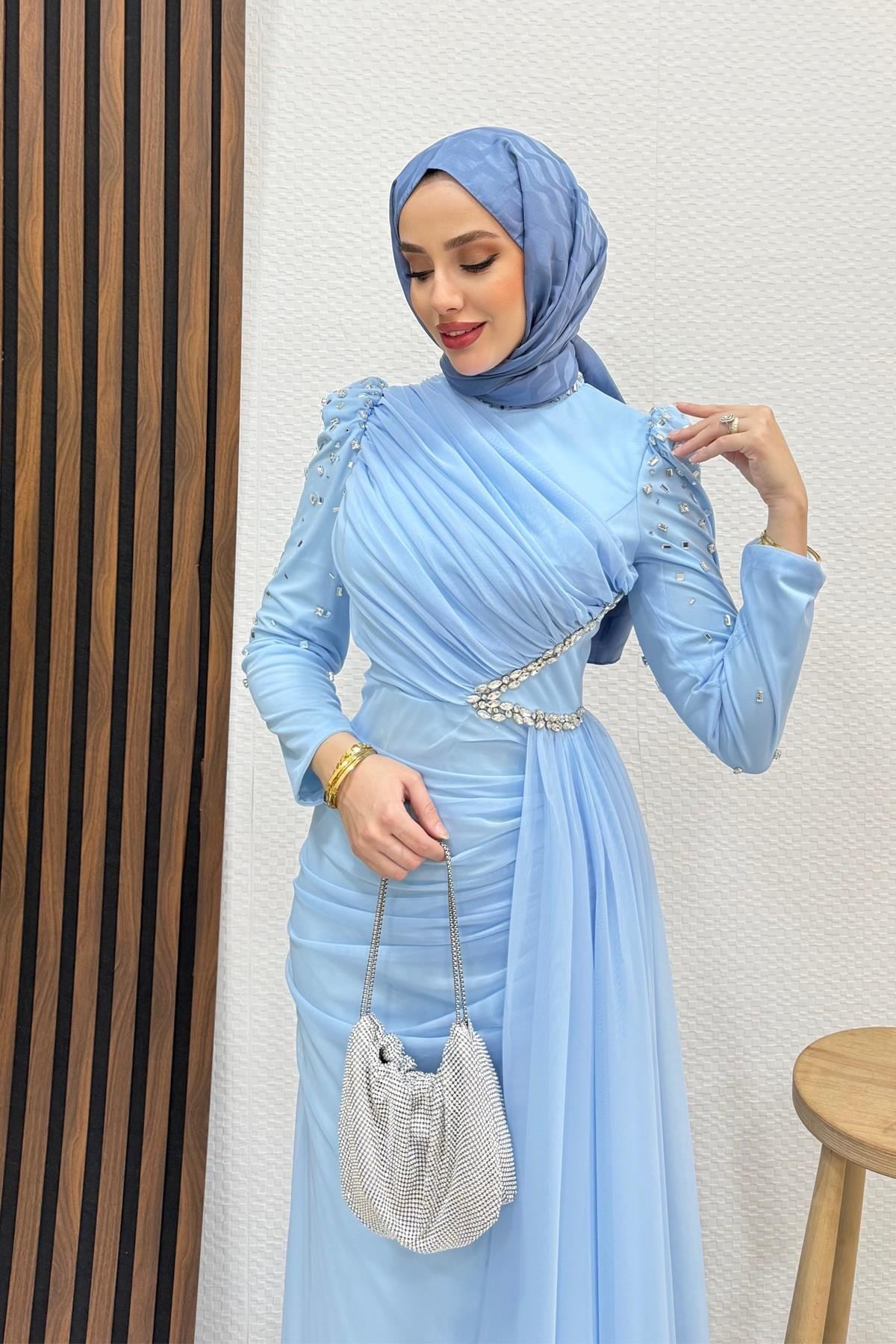 Gülşen Tesettür Abiye Bebe Mavi