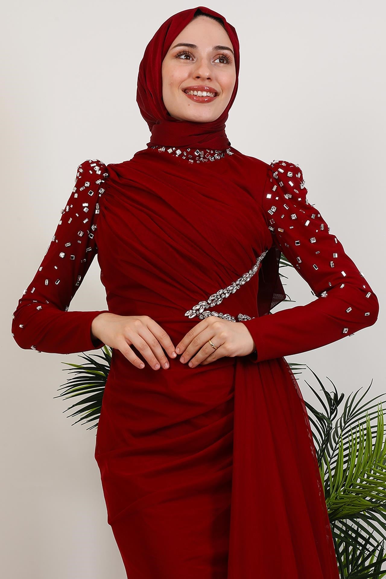 Gülşen Tesettür Abiye Bordo