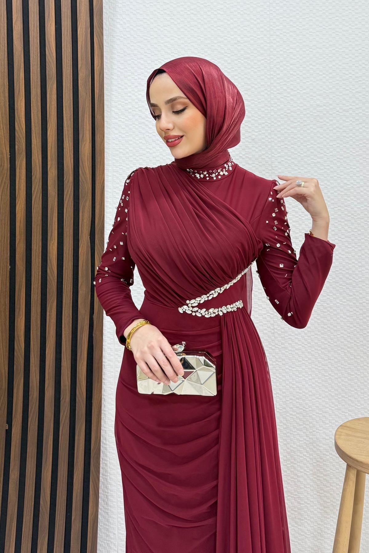 Gülşen Tesettür Abiye Bordo