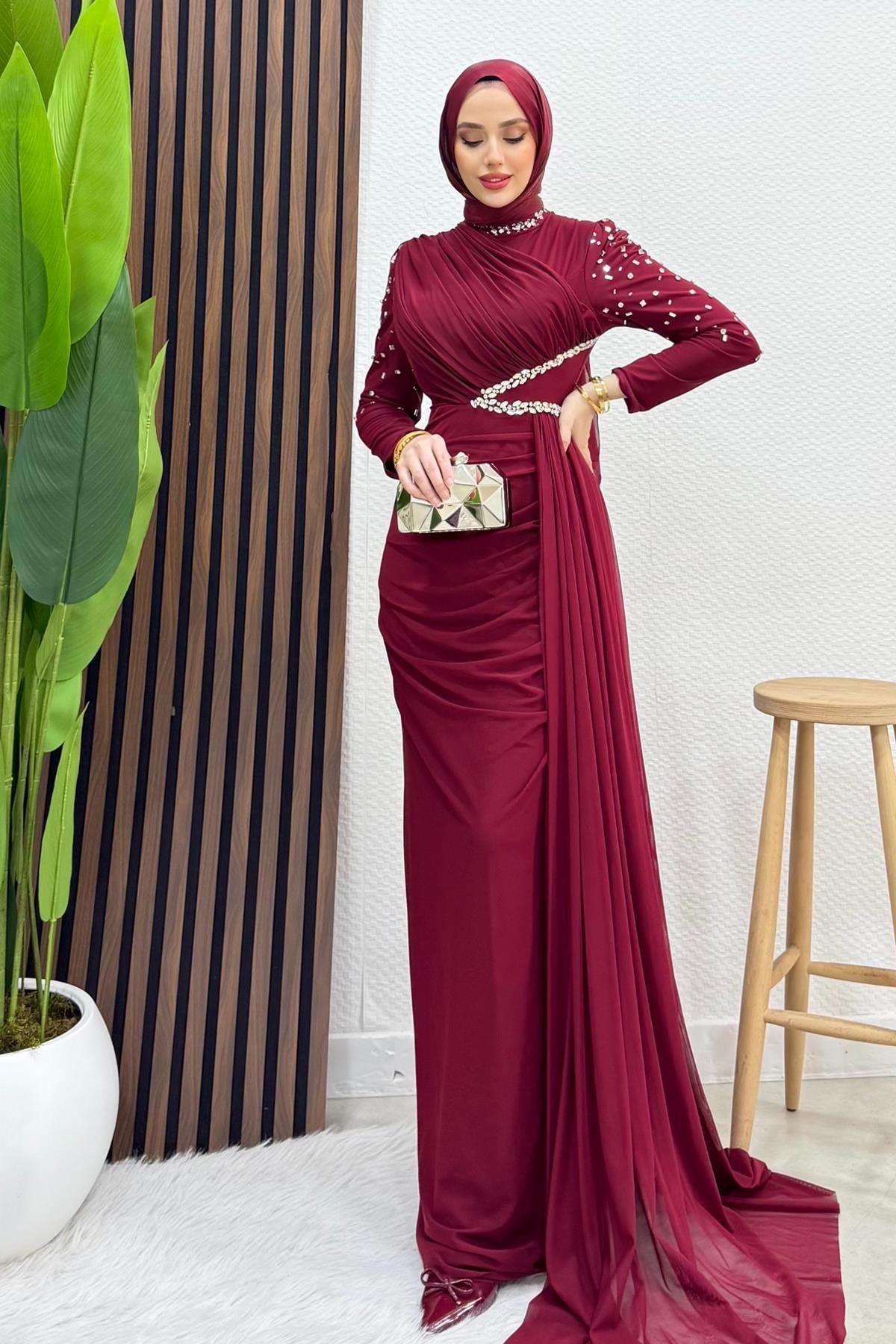 Gülşen Tesettür Abiye Bordo