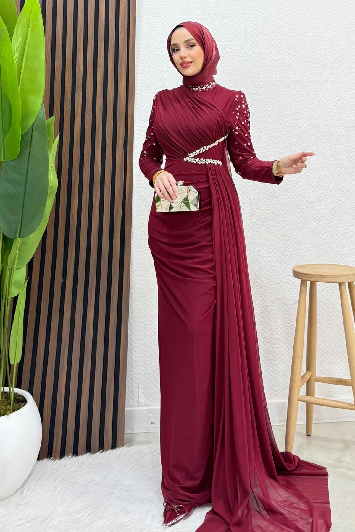 Gülşen Tesettür Abiye Bordo