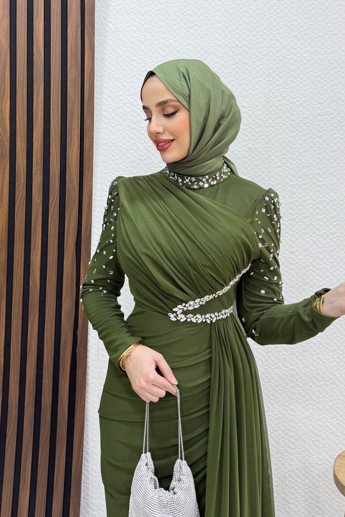 Gülşen Tesettür Abiye Soft Yeşil