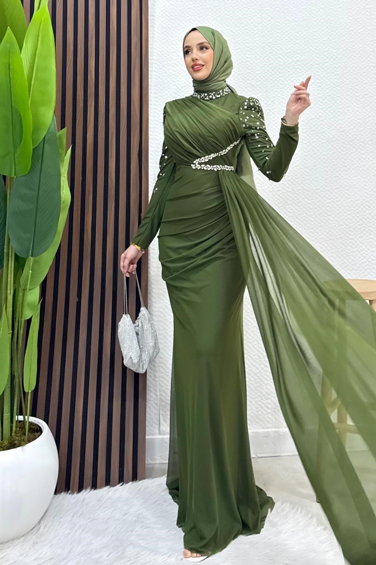 Gülşen Tesettür Abiye Soft Yeşil