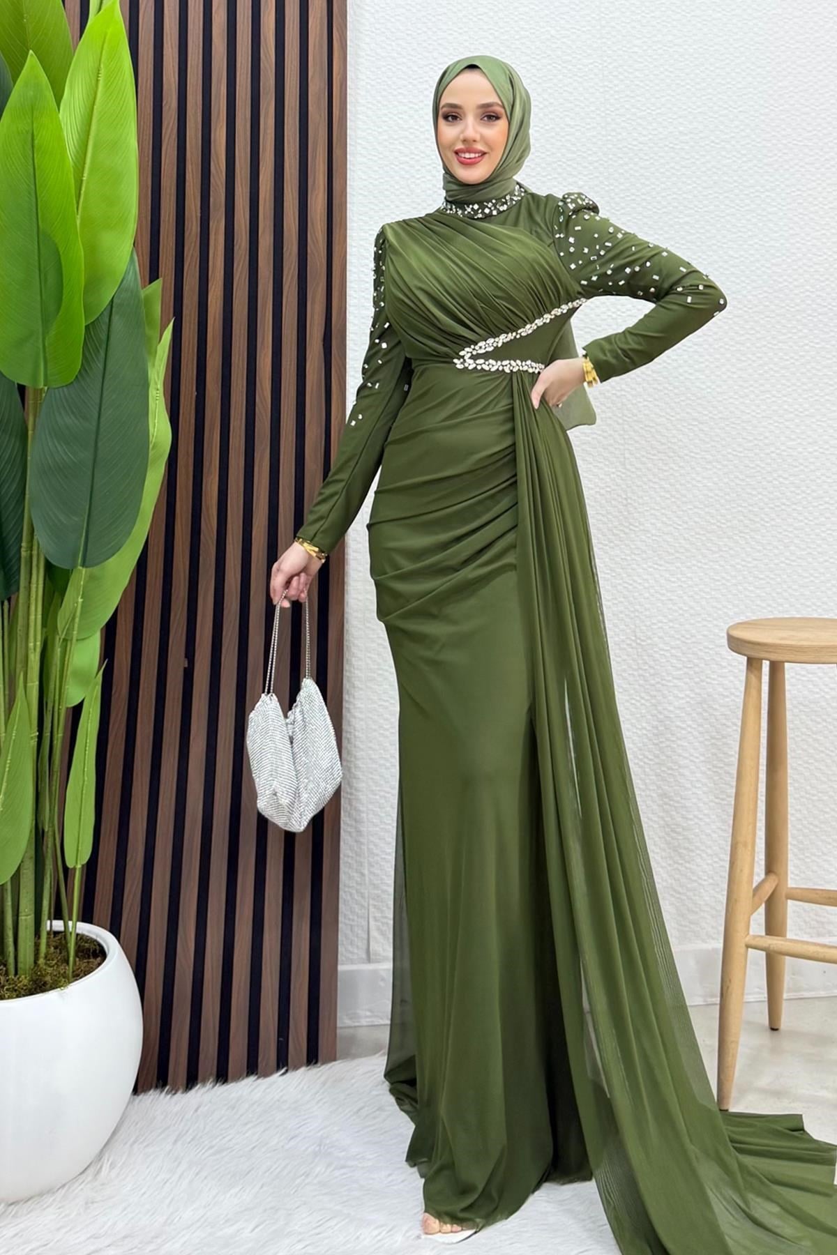 Gülşen Tesettür Abiye Soft Yeşil