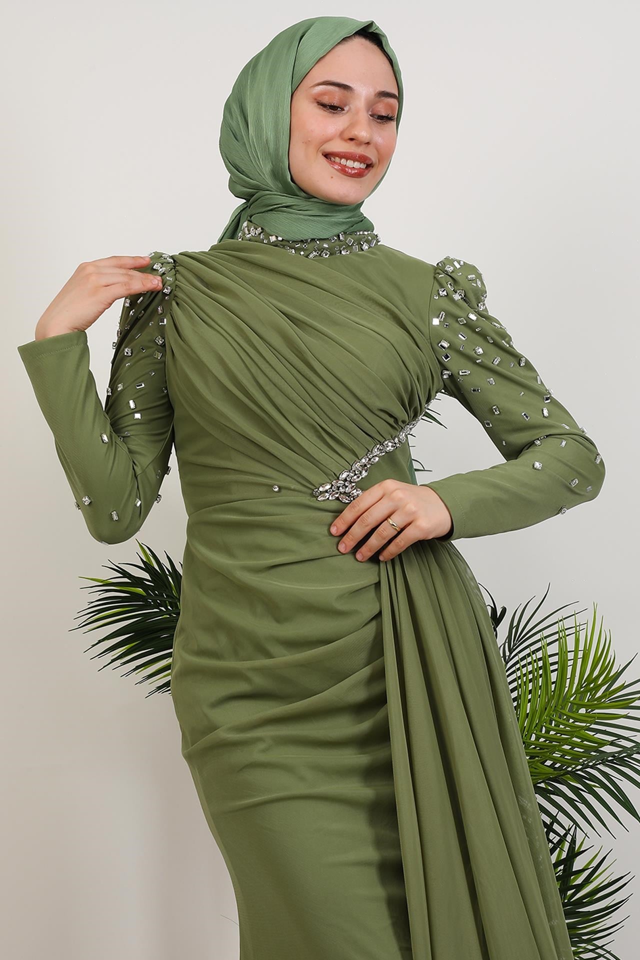 Gülşen Tesettür Abiye Soft Yeşil