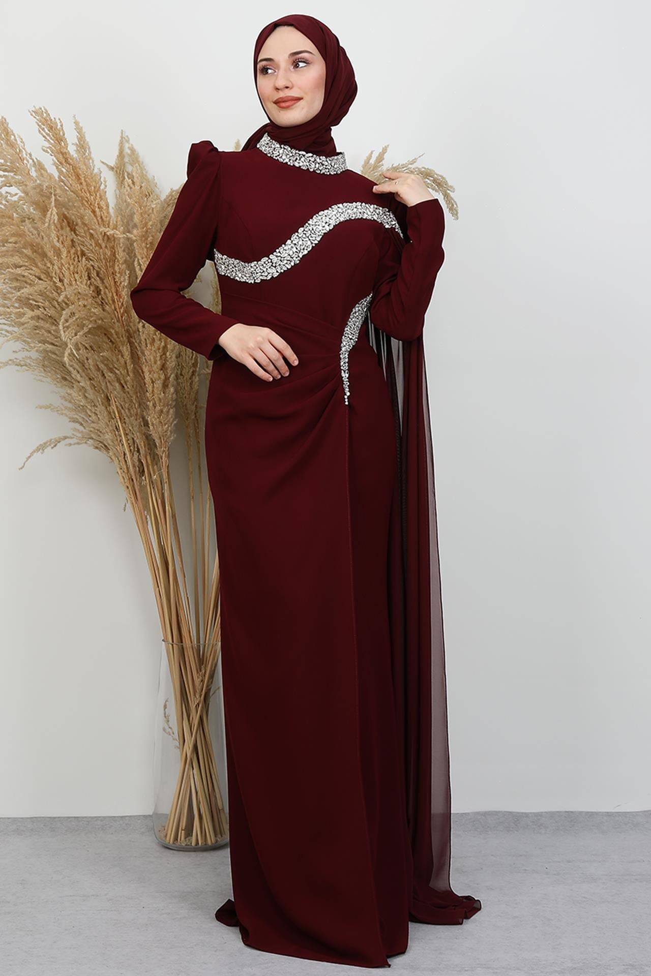 Hanzade Krep Abiye Bordo