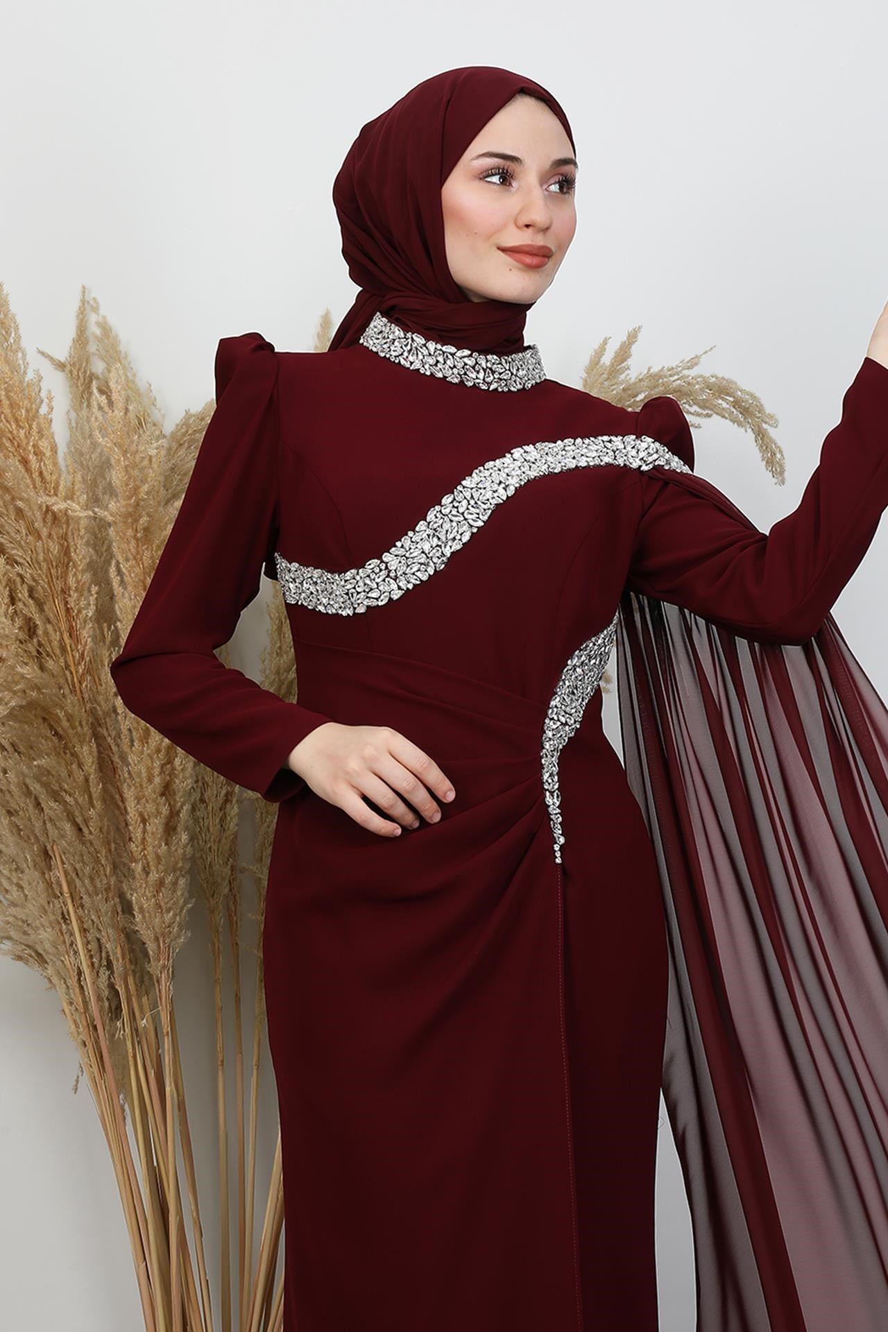 Hanzade Krep Abiye Bordo