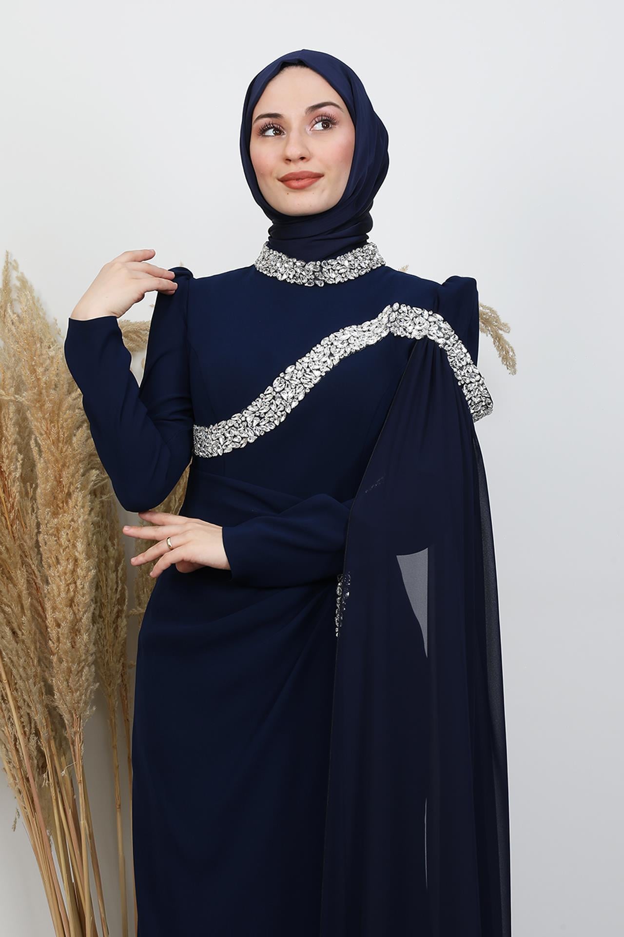 Hanzade Krep Abiye Lacivert