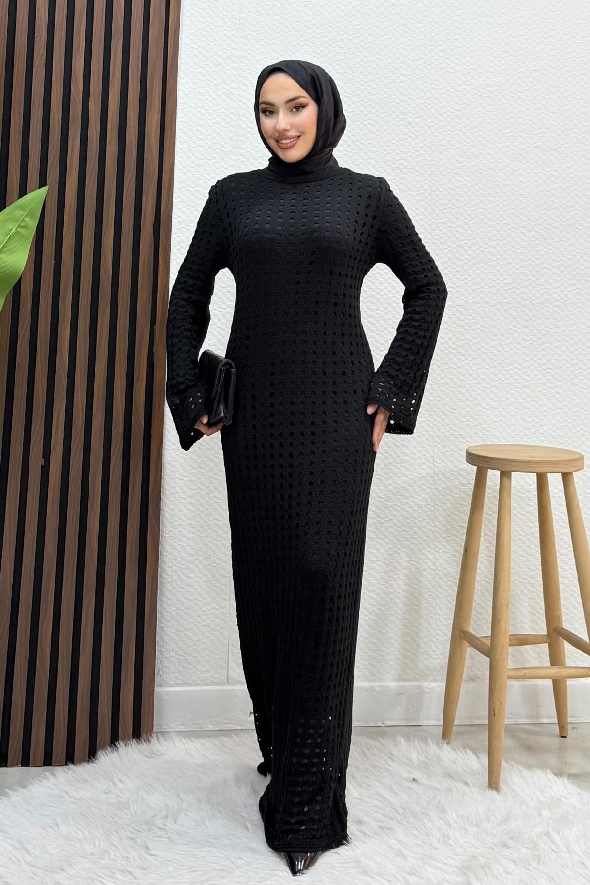 Hasır Örgülü Elbise Siyah