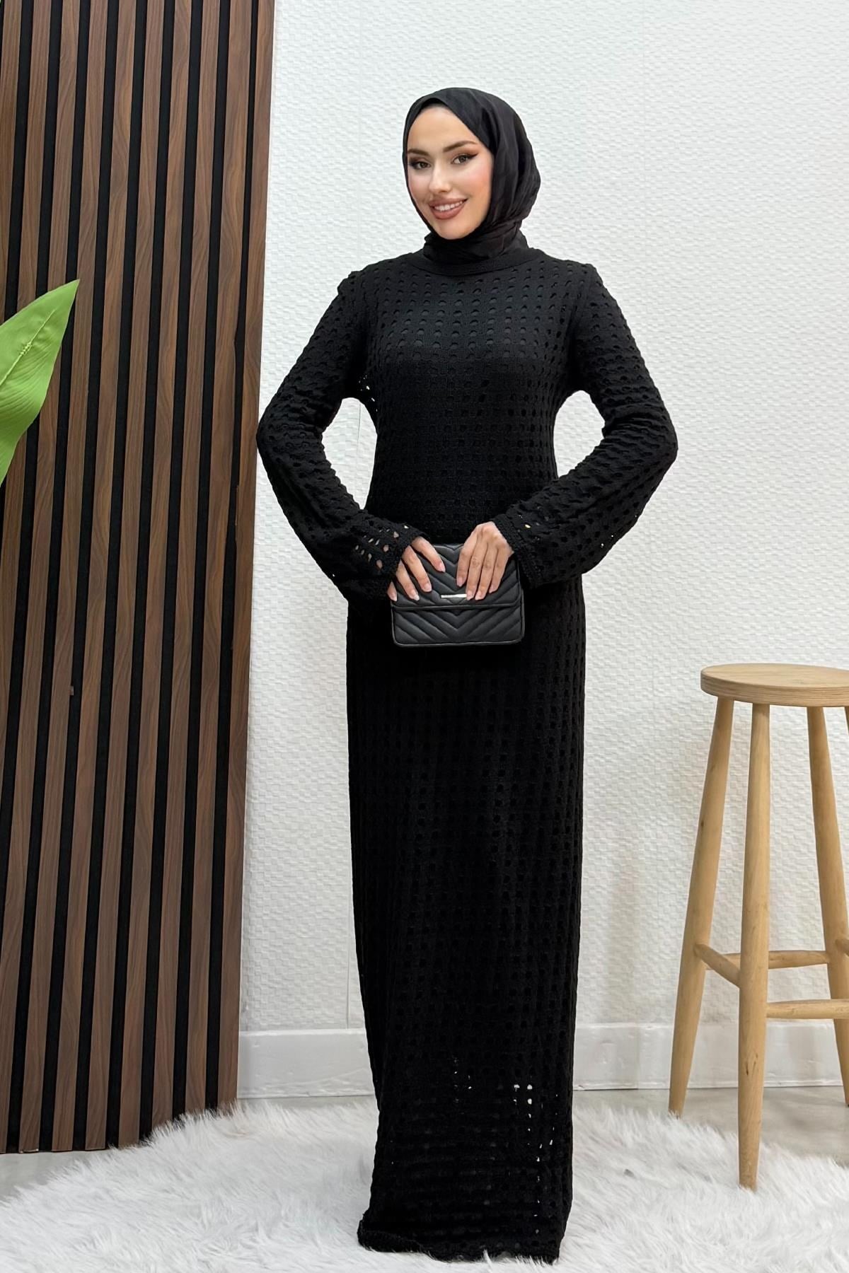 Hasır Örgülü Elbise Siyah