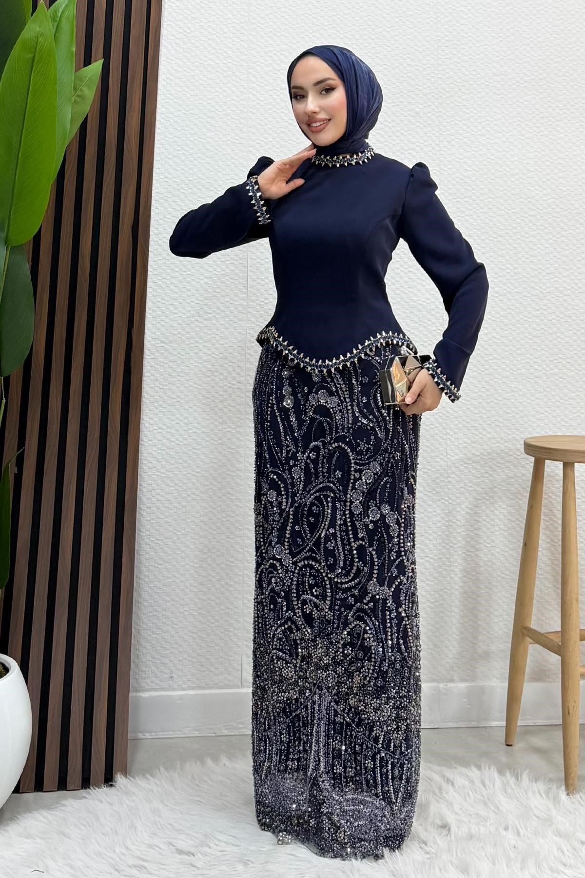 Hatun İşleme Abiye Lacivert