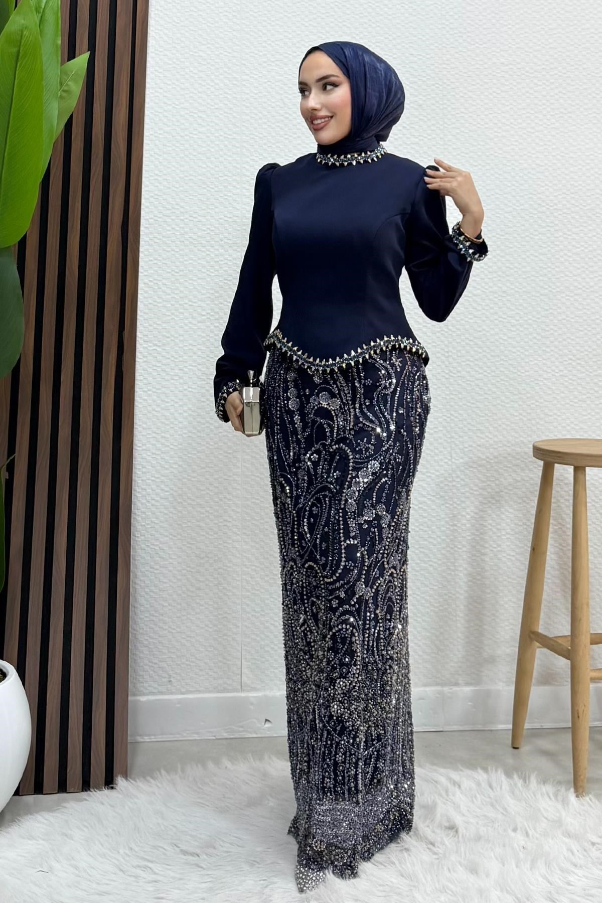Hatun İşleme Abiye Lacivert