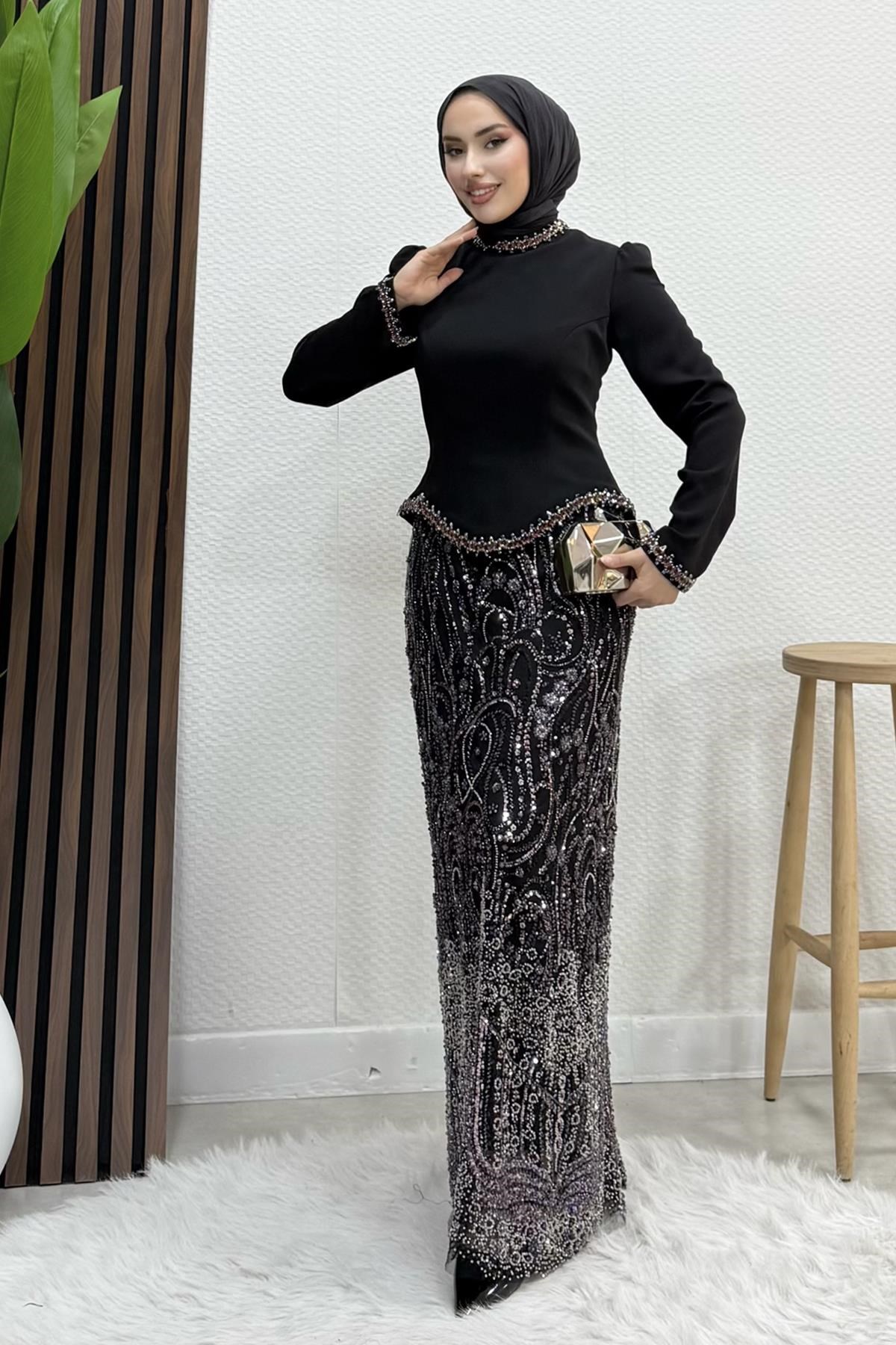 Hatun İşleme Abiye Siyah