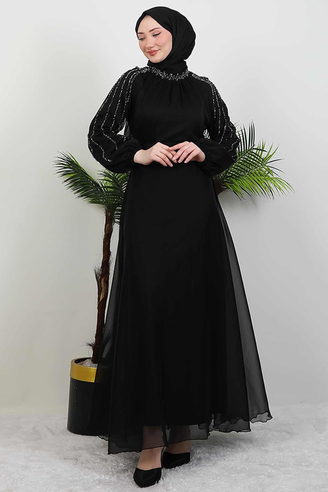 Helen Taşlı Janjan Elbise Siyah