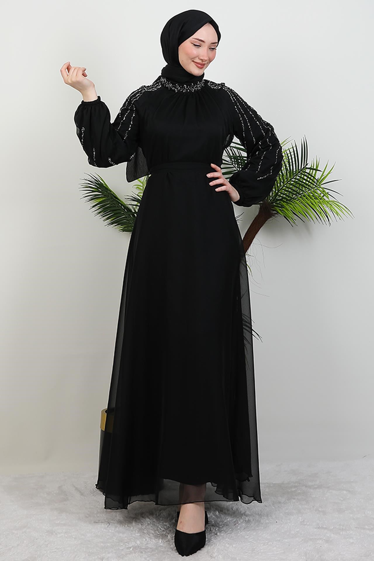 Helen Taşlı Janjan Elbise Siyah